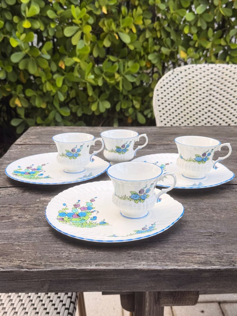Vintage Set of 3 Crown Staffordshire Gainsborough Tea Cups Snack Plates England